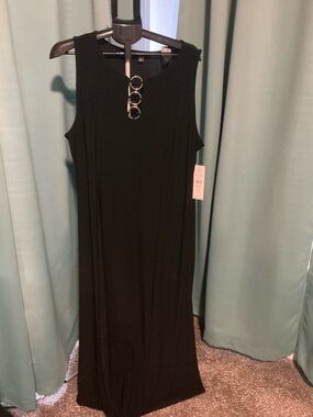 Sleeveless Black Maxi Dress with Ring Detail